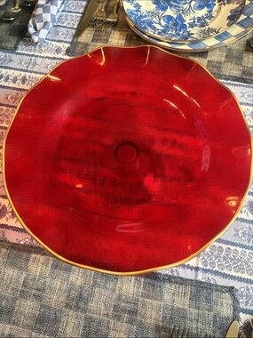 Vietri Red and Gold Scalloped Cake  Plate